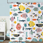 Kid Shower Curtain, Colorful Cartoon Tropical Fish Ocean Beach Theme Bath by Caheansi