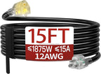 15 FT 12 Gauge Extension Cord Outdoor, Heavy Duty Weatherproof & Flame by Skrizcable
