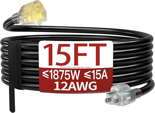 15 FT 12 Gauge Extension Cord Outdoor, Heavy Duty Weatherproof & Flame by Skrizcable