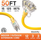 50 ft 12 Gauge Heavy Duty 3 Outlet Extension Cord Splitter - Image 2