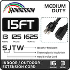 15FT Outdoor Extension Cord-16/3 SJTW Durable Black Extension Cable - Image 2