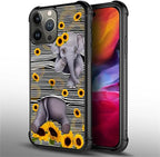 for iPhone 15 Pro Case, Cute Little Elephant Sunflower White Line Art Pattern - Image 3