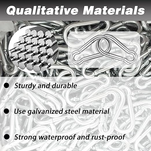200PCS 2.36'' Spring Snap Hook, M6 1/4Inch Galvanized Silver Steel Carabiner - Image 4