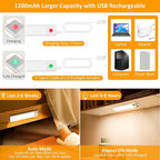 30-LED Motion Sensor Under Cabinet Lighting, 8-inch Magnetic Rechargeable Under - Image 6