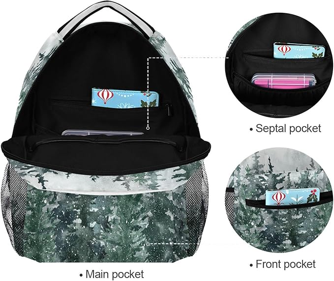 Winter Forest Kids Backpack Pinewood Tree School Backpacks Boys Girls Preschool - Image 3