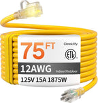 12AWG 75 FT Heavy Duty Outdoor Extension Cord Waterproof by Deeklify