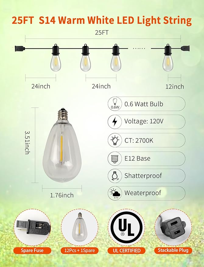25FT LED Outdoor String Lights - Image 2