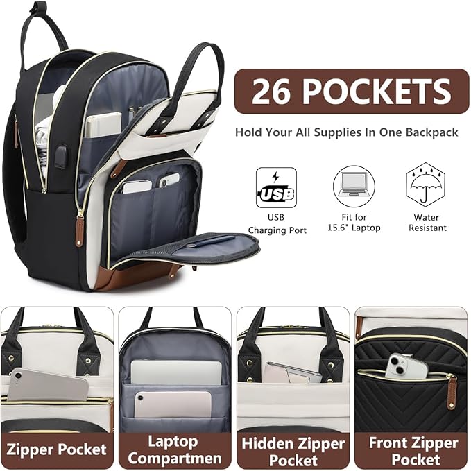 Backpack for Women 15.6 Inch Laptop Backpack Work Business Backpacks Purse - Image 2