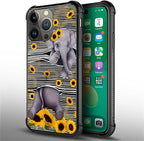 for iPhone 13 Pro Max Case, Cute Little Elephant Sunflower White Line Art - Image 4