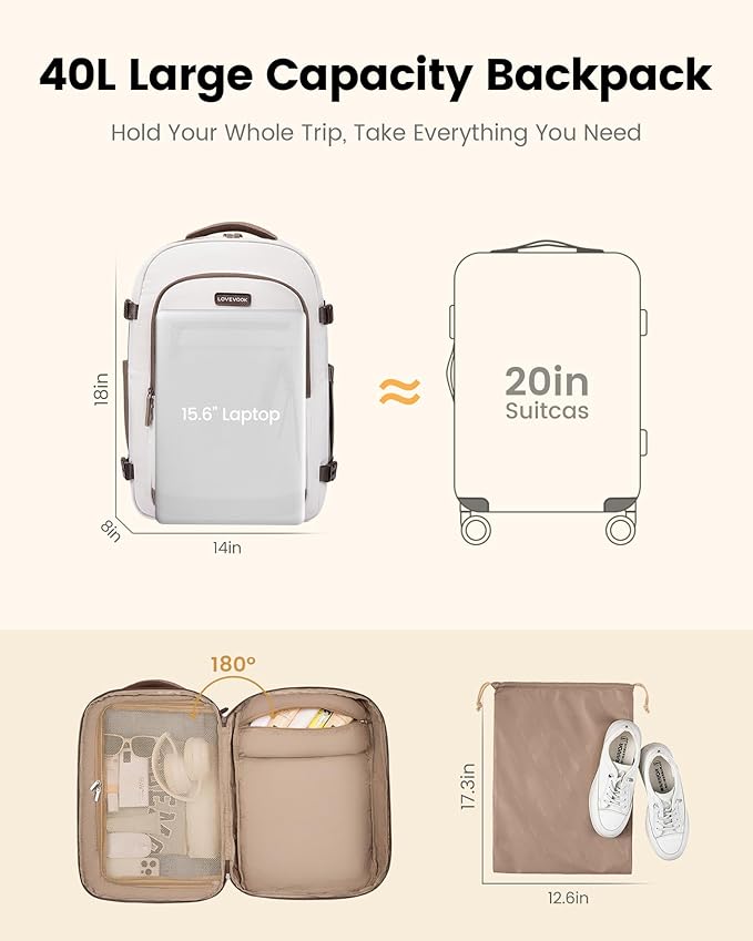 LOVEVOOK 40L Travel Backpack for Women, Airline Approved Carry On Luggage - Image 8