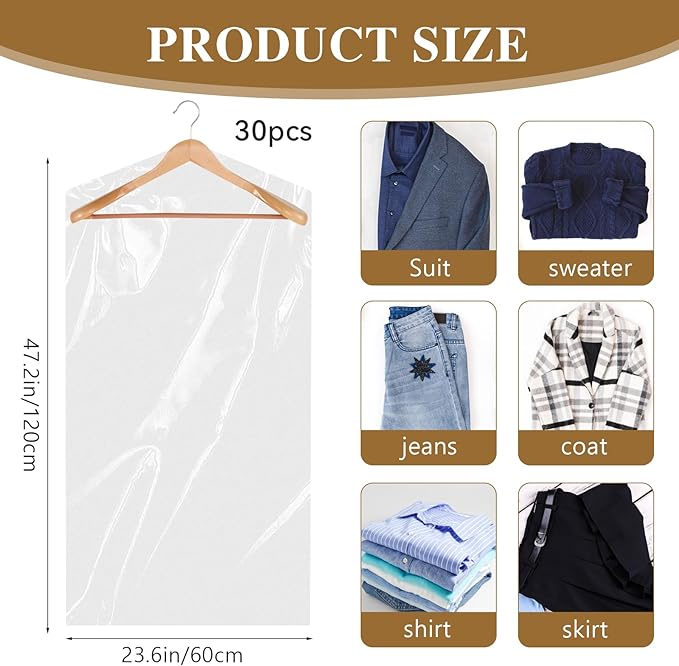 30 Pcs Clear Garment Cover 47 Inch Plastic Garment Bags - Image 3
