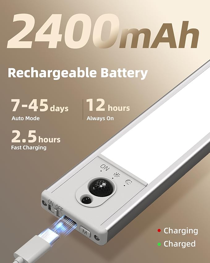 EZVALO 5-Pack Under Cabinet Lighting, 2400mAh Motion Sensor Light, LED Closet - Image 4
