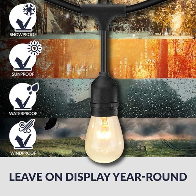 SUNTHIN 2 Pack 48FT Outdoor String Lights, Hanging Incandescent String Lights - Image 5