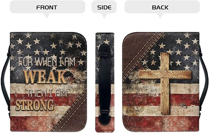 Small Bible Cover Case for Women Men Amercan Flag and Cross PU Leather Bible - Image 2