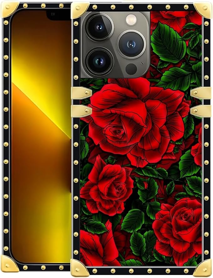 Compatible with iPhone 13 Pro Max Case, Vector Red Rose Green Leaf Luxury by Unknown