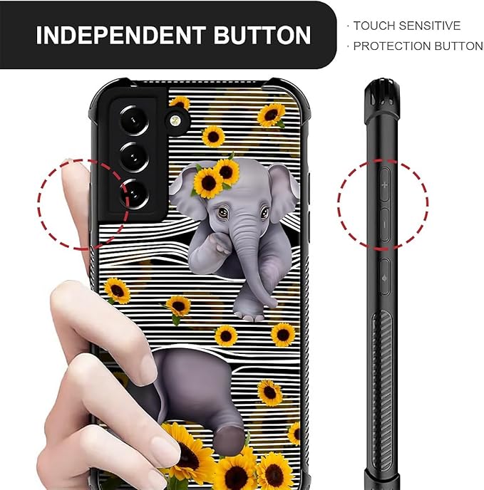 for Samsung Galaxy S22 Case, Cute Little Elephant Sunflower White Line Art - Image 5