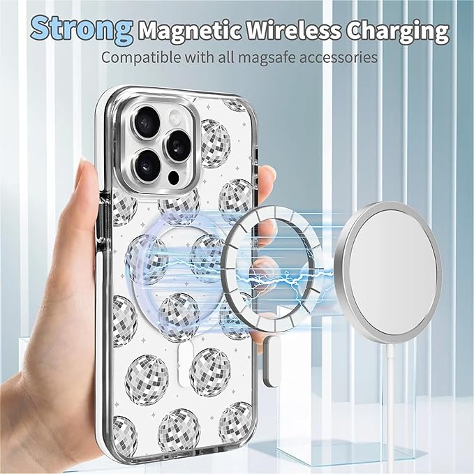 Case for iPhone 13 Pro, Disco Ball Grayish White Phone Case Design，for Women - Image 4