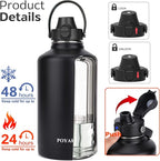 Water Bottle Insulated 32oz 40oz 64oz 128oz Straw Lid Spout Lid & 3 Lids - Image 2