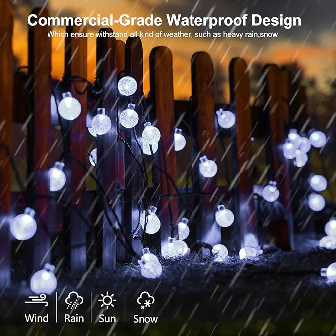 Joomer Solar String Lights Outdoor, 65FT 100LED Globe String Lights 8 Lighting - Image 7