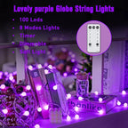 JMEXSUSS Purple Christmas Lights Indoor, Connectable 100 LED Globe String - Image 6