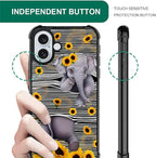 for iPhone 16 Plus Case, Cute Little Elephant Sunflower White Line Art Pattern - Image 7