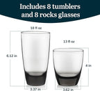 Libbey Classic Rocks and Tumbler Glass Cups Set, Elegant Mixed Drink Glasses Set - Image 3