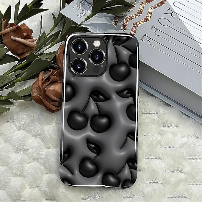 for iPhone 14 Pro Max Case, HL2 Cute Cool Cherry Black Hybrid 2 Layer Hard - Image 4
