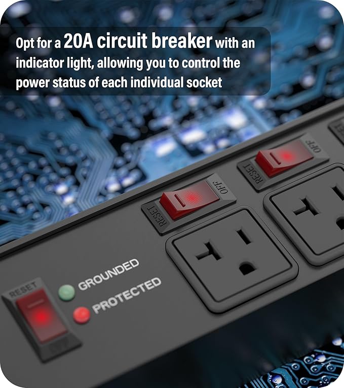 CCCEI Heavy Duty Surge Protector Power Strip 20 Amp Individual Switches. 6FT 12 - Image 4