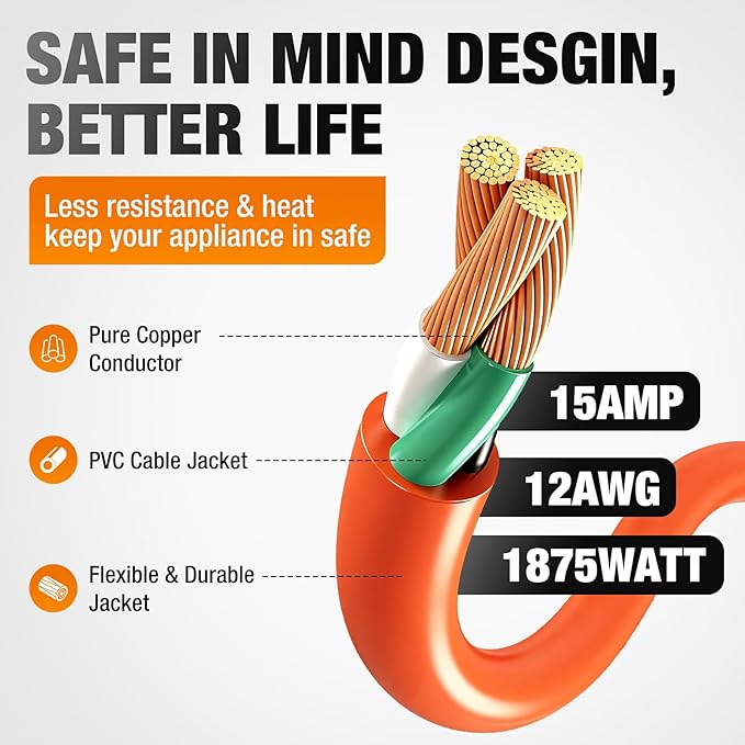 Outdoor Extension Cord 100 FT Waterproof, 12/3 Gauge Heavy Duty 3 Prong Power - Image 3