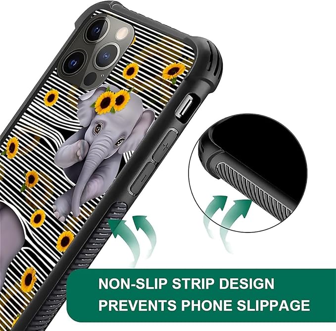 for iPhone 11 Pro Case, Cute Little Elephant Sunflower White Line Art Pattern - Image 6
