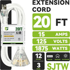 EP 20FT 12 Gauge Heavy Duty Extension Cord, 15A 125V 1875W, 3 Outlet - Image 2