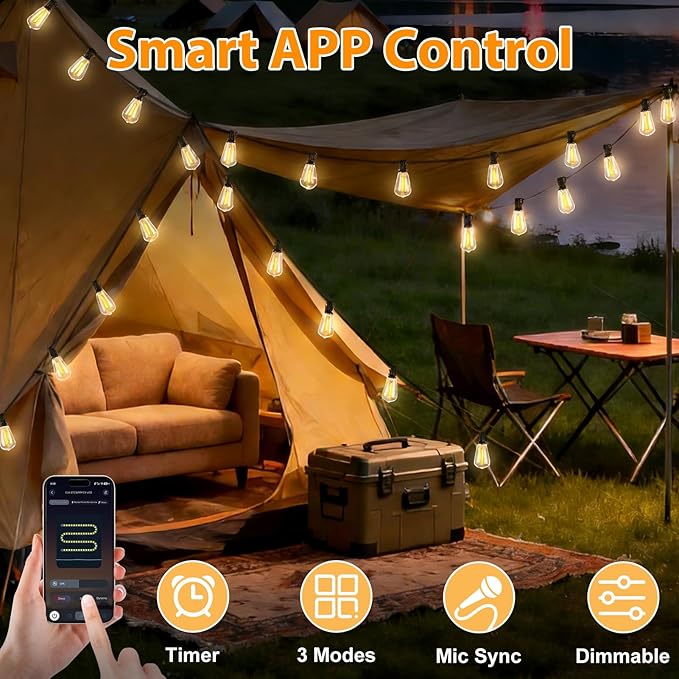LumBelle Smart Outdoor String Lights, 100FT ST38 LED Patio Lights - Image 2
