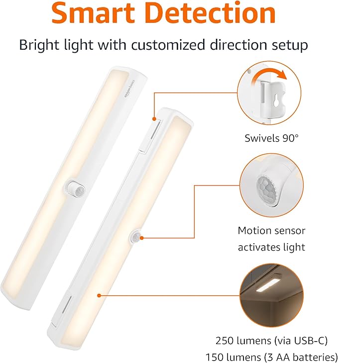 Amazon Basics LED Motion Sensor Light Bar, USB/Battery Operated, 250 Lumens - Image 2