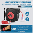 VEVOR Retractable Extension Cord Reel, 50 FT, Heavy Duty 14AWG/3C SJTOW - Image 4