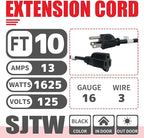 EP 2 Pack 10FT Black Outdoor Extension Cord, 16/3 SJTW Heavy Duty Waterproof - Image 2