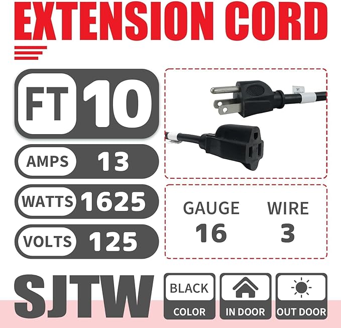 EP 2 Pack 10FT Black Outdoor Extension Cord, 16/3 SJTW Heavy Duty Waterproof - Image 2
