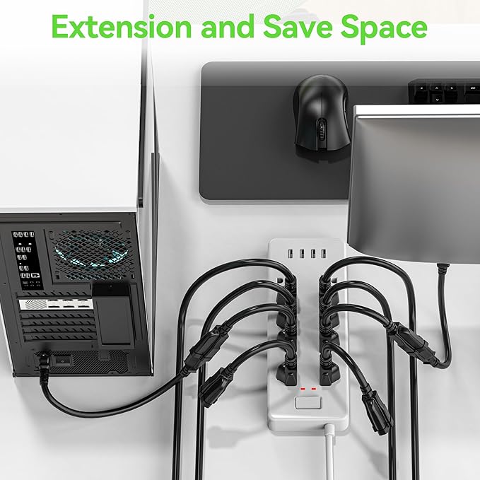 Power Extension Cord 1FT/12Inch, Short 3 Prong Electric Extension Cable Outlet - Image 3