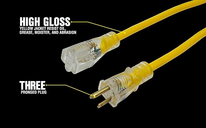 Yellow Jacket Heavy Duty Extension Cord, 12 Gauge, 3 Conductor, Lighted End - Image 10