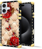 Compatible with iPhone 16 Plus Case, Shining Red Rose Butterfly Leather - Image 3