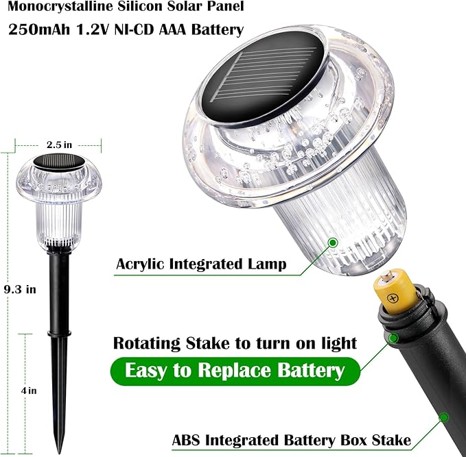 Priddop Solar Lights Outdoor Pathway Waterproof 8 Pack Cold White LED Acrylic - Image 3