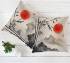 Swono Outdoor Pillow Covers Bamboo, Japanese Bamboo Trees Mountains Red Sun - Image 5