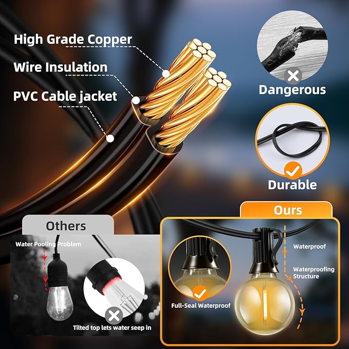 Solar Lights Outdoor Waterproof: G40 45M 150FT Shatterproof Bulbs Patio Lights - Image 7