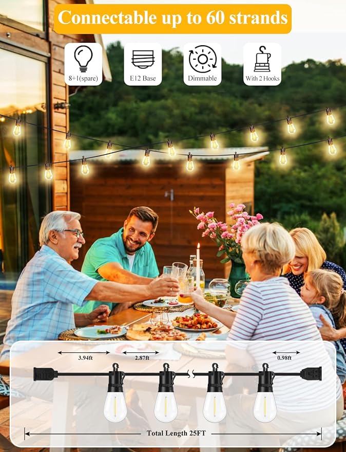 Brightever 25FT Outdoor String Lights Waterproof, LED Patio Lights - Image 3