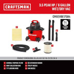 CRAFTSMAN CMXEVBE17584 6 Gallon 3.5 Peak HP Wet Dry Vac, Portable Shop Vacuum - Image 3