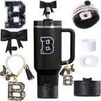 6pcs Black Stanley Cup Accessories Set, Bow Straw Topper by MOTEERLLU