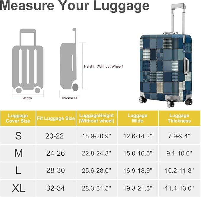 ANNA QUEEN Blue Patchwork Luggage Cover, Modern Grid Suitcase Protector - Image 4