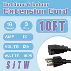 Indoor Outdoor Extension Cord 10 FT, 16/3 SJTW Weatherproof Black Electrical - Image 2