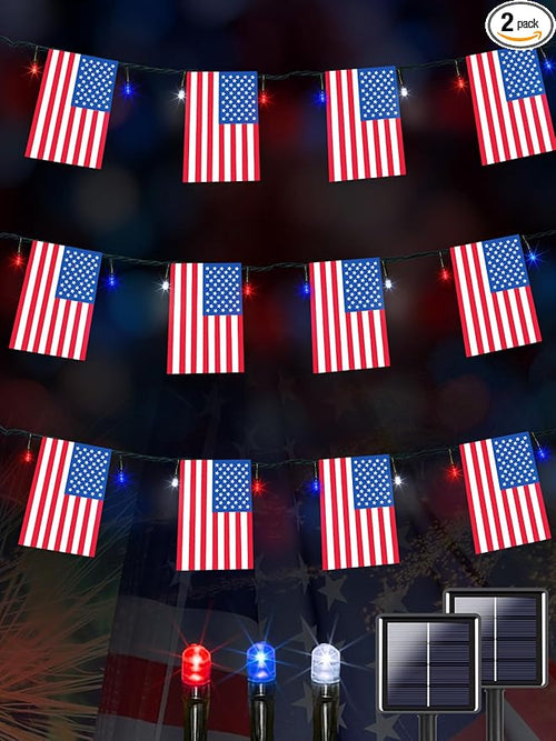 2 Pack 4th of July Decorations, Solar American Flag Lights Outdoor by EEW