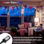 4th of July Red White and Blue Lights, Connectable 200 LED 66FT String Lights - Image 5
