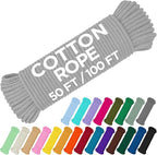 TECEUM Cotton Rope 3/16” – 100 FT – Strong All-Purpose Braided Rope – Natural by TECEUM
